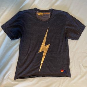 WOMEN'S BOLT BOYFRIEND TEE - CHARCOAL METALLIC GOLD XS NWOT